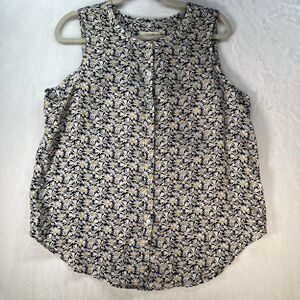Cynthia Rowley Sleeveless Linen Button Front Top Women’s Large All Over Daisy
